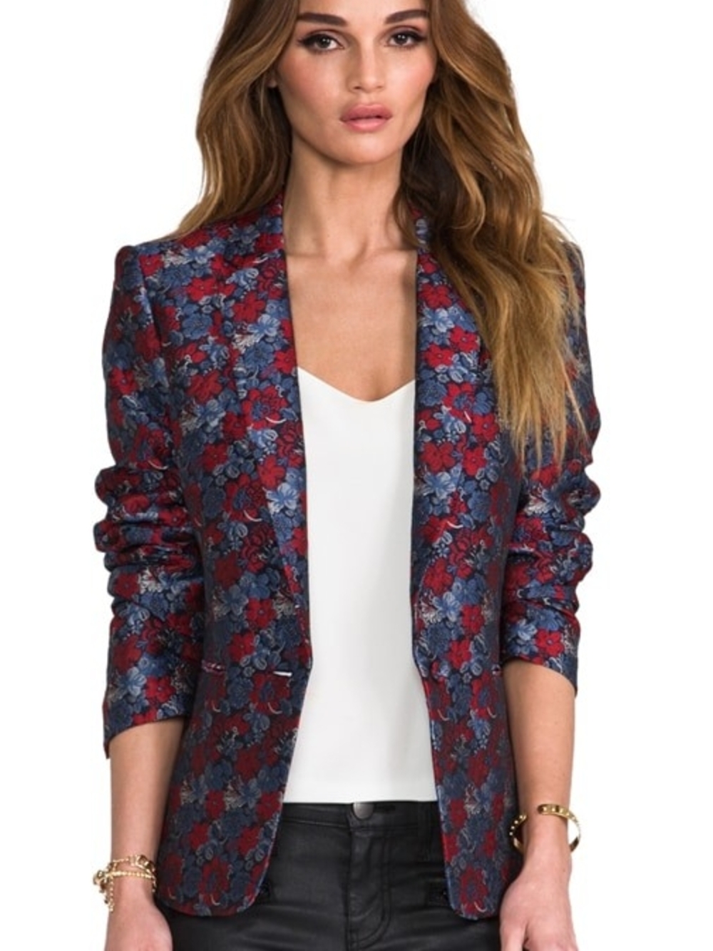 BCBG Floral Jacquard Blazer in Red and Blue